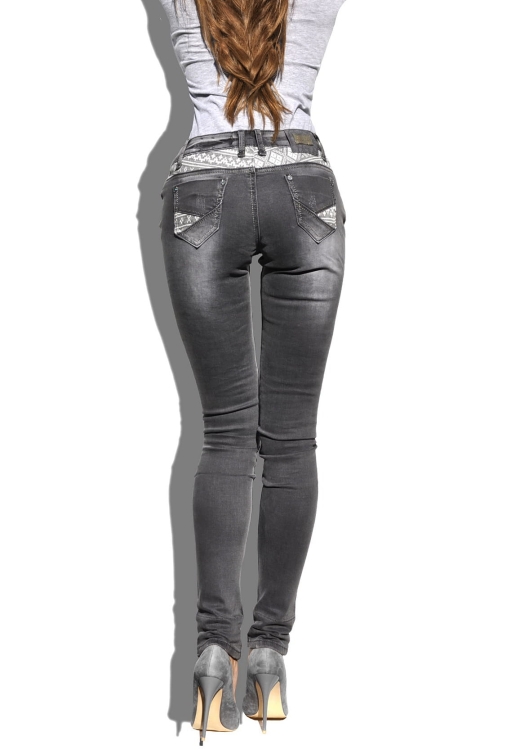 Spodnie Damskie Jeans Denim RURKI Kobiece Szare w Azteckie Wzory model #421 na Wiosnę Lato Jesień Zimę w sklepie FASHIONAVENUE.PL