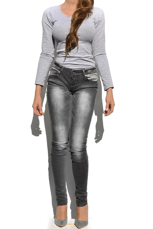 Spodnie Damskie Jeans Denim RURKI Kobiece Szare w Azteckie Wzory model #421 na Wiosnę Lato Jesień Zimę w sklepie FASHIONAVENUE.PL