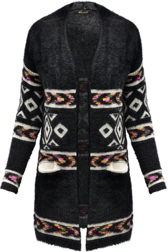 Ciepły Długi Sweter Kardigan BOHO ETNO we Wzory Skandynawskie Norweskie na Jesień i Wiosnę model #SW001 FASHIONAVENUE.PL