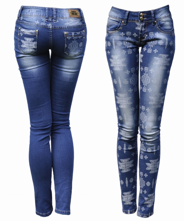 Spodnie Damskie Jeans Denim Wzory Azteckie RURKI Kobiece model #317 na Wiosnę Lato Jesień Zimę w sklepie FASHIONAVENUE.PL